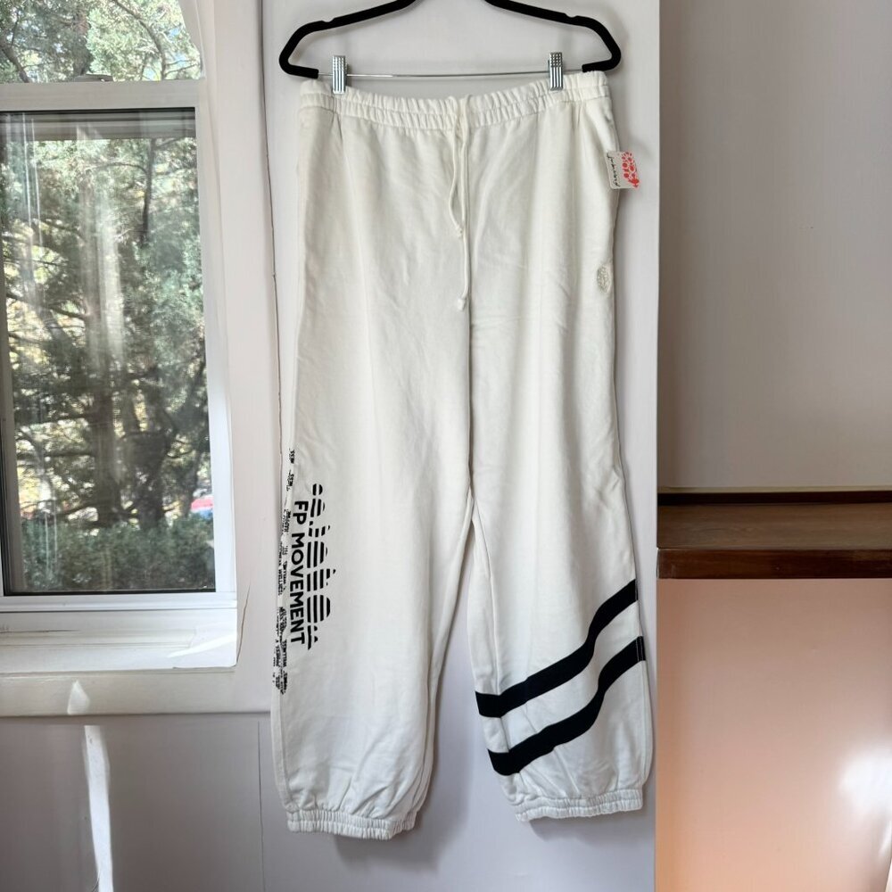 Free People All Star Logo Wide Leg Jogger Sweatpants White Size Large